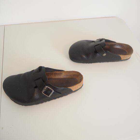 Birkenstock Boston Shoes Women's 38 Size 7- 7.5 Black Leather Soft Footbed Clogs - Picture 5 of 10